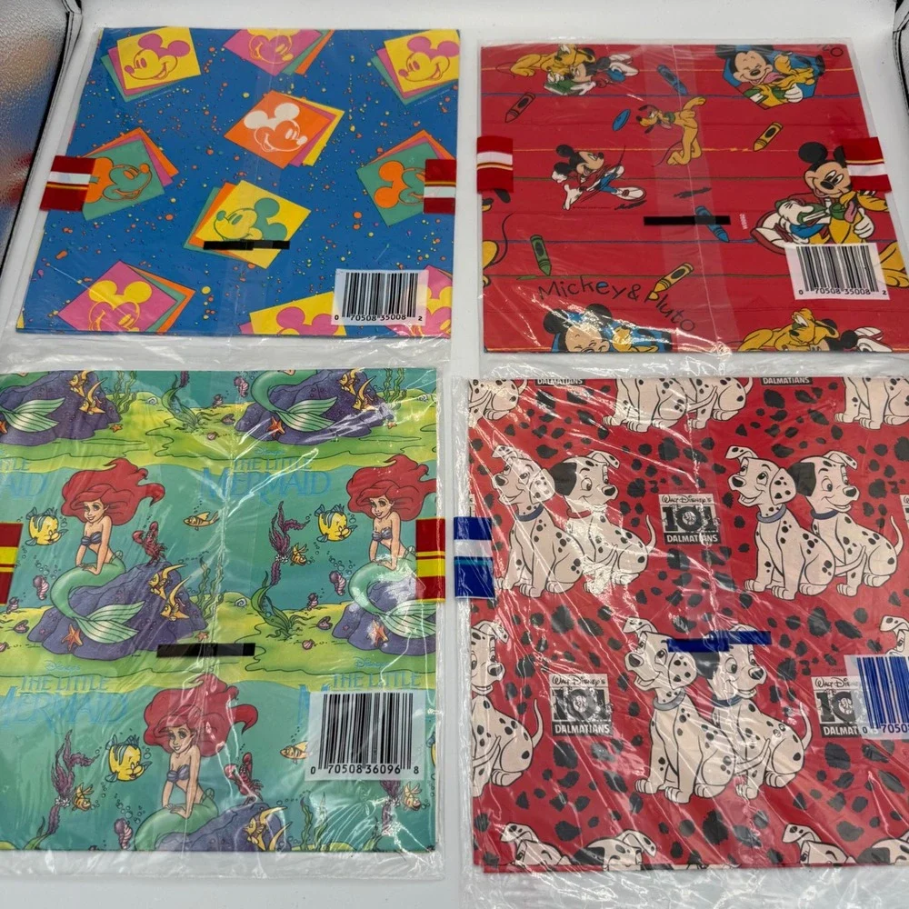 Vintage Disney Cleo Gift Wrap Lot 4 Little Mermaid 101 Dalmatians Mickey Mouse